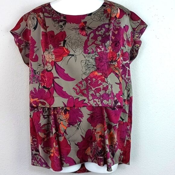 Kensie Women Floral Cap Sleeve Scoop Neck Top Sz L - Picture 2 of 9